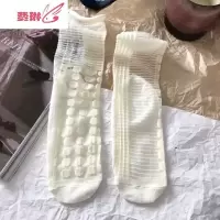 丝袜夏季超薄透明水晶黑白色复古波点中筒袜ins卷边玻璃丝短袜女 费琳