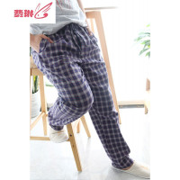 睡裤男长裤棉宽松格子裤布料居家休闲夏防蚊睡衣裤老人高腰 费琳