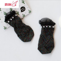 5双装夏季女士银丝女袜铆钉珍珠船袜蕾丝花边韩版袜子日系潮短袜 费琳