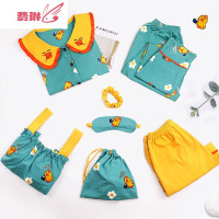 七件套睡衣女春季常规款胸垫可爱家居服 费琳