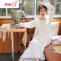 公主风睡裙女超仙长袖长款白色仙女蕾丝宫廷睡衣服夏 费琳