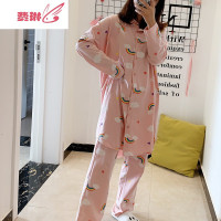 可爱兔子中长款睡衣女秋季长袖套装宽松衬衫领服常规款 费琳