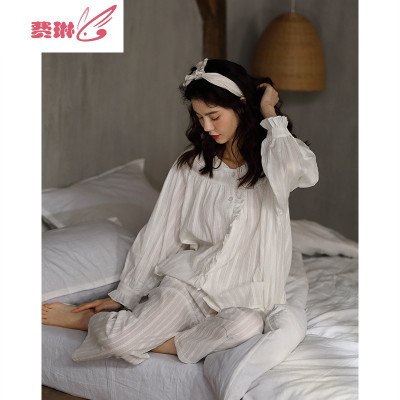 很仙的睡衣女梭织长袖薄款服韩版可爱套装 费琳