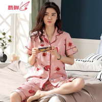 睡衣女士夏季短袖中裤薄款开衫可外穿妈妈服两件套装 费琳