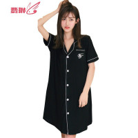 睡裙女夏中长连衣裙加大码色开衬棉韩版衬衫派对闺蜜睡衣 费琳