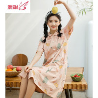 睡裙女夏可爱开衫短袖宽松大码睡衣女ins可外穿服很仙的 费琳