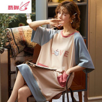 睡裙女夏韩版可爱学生短袖薄款孕妇夏天性感睡衣裙可外穿 费琳