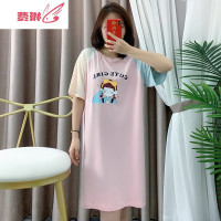 睡裙女夏季韩版学生服可爱薄款短袖宽松睡衣夏天 费琳