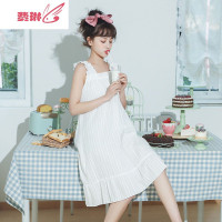 白色睡裙女夏季中长款过膝大码可爱花边休闲家居夏天薄款 费琳