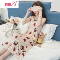 睡衣女夏季韩版薄款短袖可爱家居服吊带睡裙长裙女孩 费琳