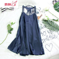 镂空睡裙性感吊带裙睡衣女夏季韩版V领冰丝清凉家居裙 费琳