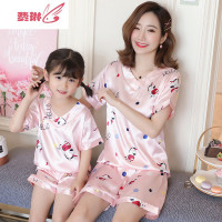 亲子装母女睡衣儿童薄款夏季冰丝女童短袖空调服中大童宝宝家居服 费琳
