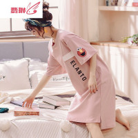 睡裙女夏季韩版学生服可爱甜美薄款短袖宽松孕妇睡衣夏天 费琳