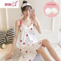 吊带睡裙女夏季短袖性感带胸垫大码宽松薄款可爱学生夏天睡衣 费琳