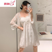 夏秋季睡衣女性感抹胸睡裙可爱蕾丝公主长袖吊带胸垫睡袍女两件套 费琳