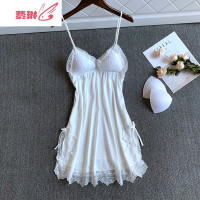 性感私房睡衣女夏季很仙的花边睡裙冰带胸垫情调衣人蕾丝 费琳