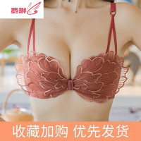 日系刺绣大文胸套装无钢圈半杯聚拢小胸罩女内衣裤 费琳