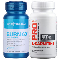 美国进口 健安喜(GNC) 加强左旋肉碱500mg60粒+瓜拉纳burn60 两瓶装组合 男女通用