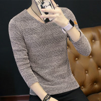 新款长袖T恤男男士秋季衣服新款韩版上衣V领修身打底衫体恤潮秋衣