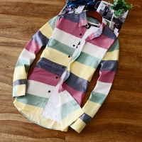 新款新款男士长袖衬衫男装修身秋季青年韩版休闲条纹潮流百搭帅气