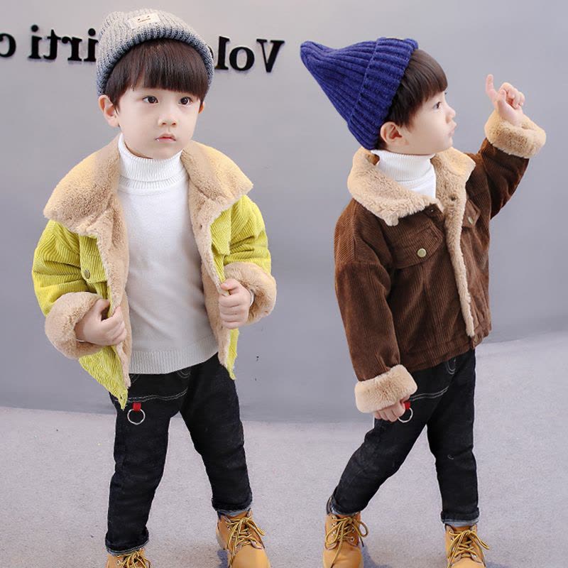 新款儿童外套加厚冬装韩版小孩衣服加绒男童夹克宝宝羊羔绒上衣小童装图片