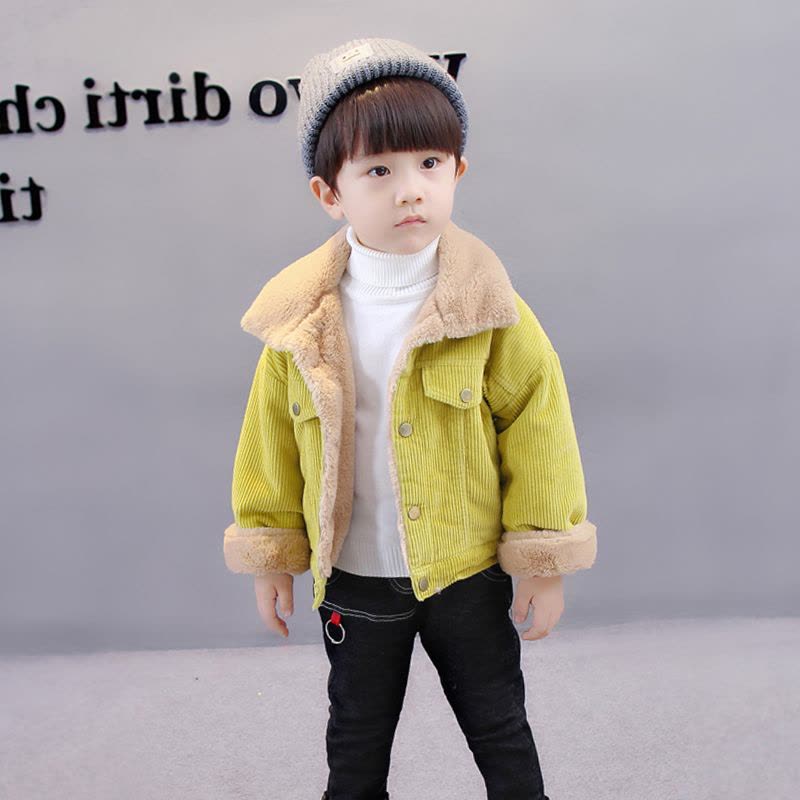 新款儿童外套加厚冬装韩版小孩衣服加绒男童夹克宝宝羊羔绒上衣小童装图片
