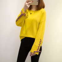 新款秋冬新款韩版百搭套头宽松毛衣女装时尚袖口系带学院风针织衫