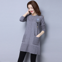 新款秋冬新款毛衣女大码宽松针织衫连衣裙中长款打底衫