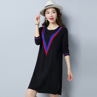 新款长款显瘦针织衫女套头连衣裙过膝外套秋新款韩版百搭毛衣长袖