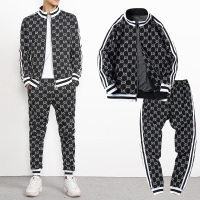 新款运动套装男春秋季休闲外套2020新款双g格子迷彩立领衣服装两件套