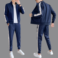 新款深蓝色外套男立领宽松韩版潮流休闲运动套装收口袖学生衣服夹克衫