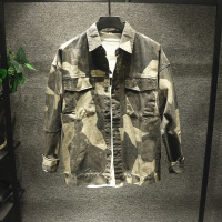 新款Hi ins迷彩网红百搭帅气微宽松衬衫男士潮流棉麻上衣外套