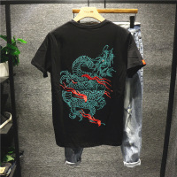 新款Hi 刺绣青龙神王龙袍民族风古风补子男女短袖T恤社会衣服