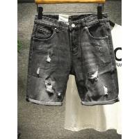 新款Hi 夏季五分黑灰色复古修身男士牛仔短裤半截裤潮流破洞乞丐裤