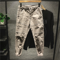 新款Hi 小众设计韩版港风拼接款工装裤男士秋冬潮流百搭修身束脚裤