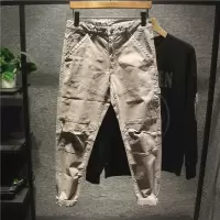 新款Hi 小众设计韩版港风拼接款工装裤男士秋冬潮流百搭修身束脚裤