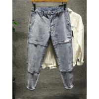 新款hi 拼接修身显瘦小脚潮流男士九分牛仔裤港风ins时尚百搭