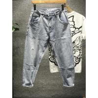 新款Hi 个性猫须垂感宽松直筒牛仔九分裤男boy时尚浅色潮流百搭裤