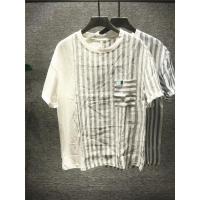 新款Hi 中国古风不规则条纹短袖衬衫男士夏季圆领帅气百搭休闲上衣