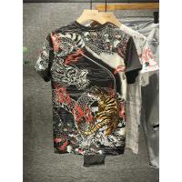新款Hi 中国风霸气重工刺绣短袖T恤男士猛虎龙纹图案宽松半袖上衣