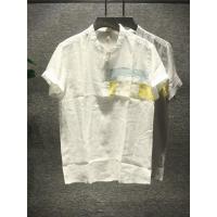 新款Hi 儒雅气质日系复古立领口袋拼色亚麻短袖男士休闲透气松汗衫