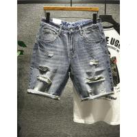 新款Hi 复古不规则漏洞牛仔男士短裤直筒宽松潮流百搭半截裤帅