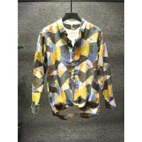 新款hi 夏威夷沙滩休闲时尚男士长袖衬衫碎花拼色亚麻打底上衣