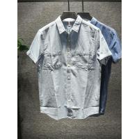 新款Hi 夏季日系浅色双口袋牛仔衬衫男士夏季衬衣潮流百搭短袖