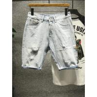 新款Hi 夏季日系潮流浅蓝色破洞牛仔五分裤男士宽松乞丐休闲短裤潮