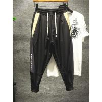 新款Hi 多拼接色哈伦休闲宽松卫裤男士束脚九分裤潮流松紧系带轻薄