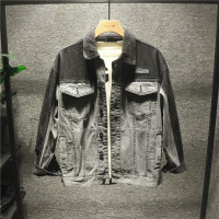 新款Hi 国潮复古双色牛仔外套男青年潮流百搭休闲个性夹克上衣