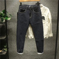 新款Hi 城市极简风百搭款休闲牛仔裤潮男韩版后袋印花青年修身长裤