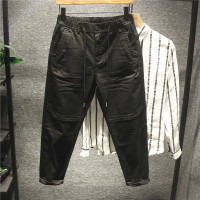 新款Hi 城市极简风轻奢后翻袋痞帅黑色休闲裤男士秋季修身小脚长裤