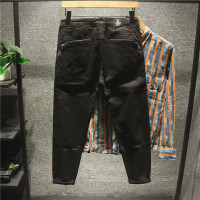 新款Hi 复古港风小众后袋拉链设计牛仔裤男初秋潮流修身小直筒长裤